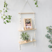 macrame plant hanger with double shelf and tassel