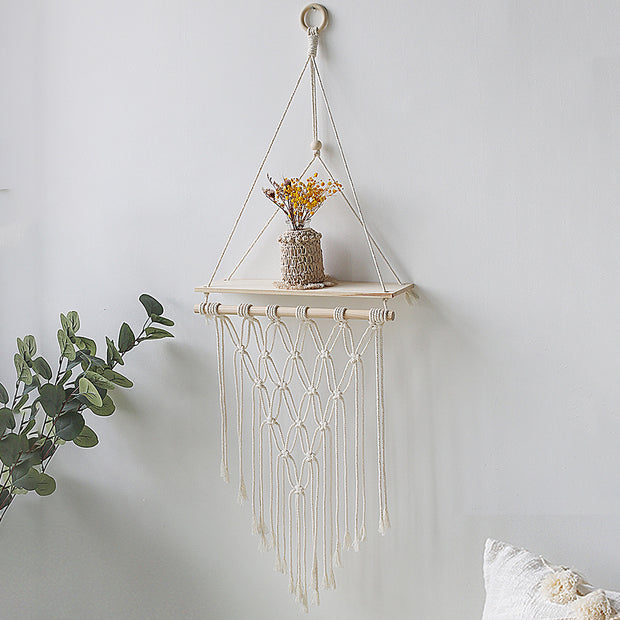 macrame plant hanger with tassel wide shelf