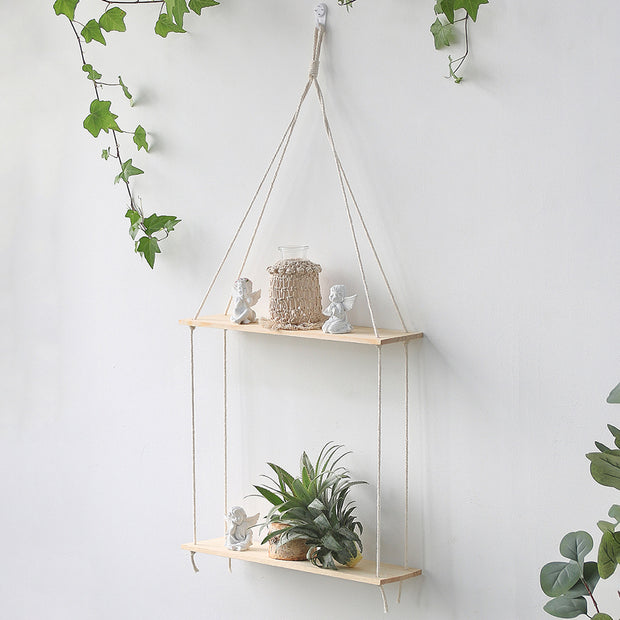 Macrame plant hanger with double shelf and no tassel