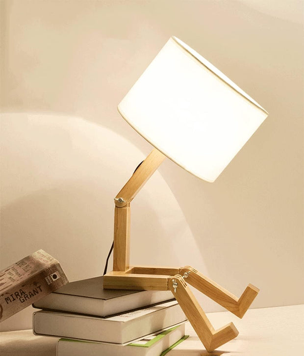 Wooden Robot Bedside Lamp