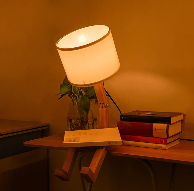 Wooden Robot Bedside Lamp