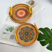 Floral Wicker Rattan Tray