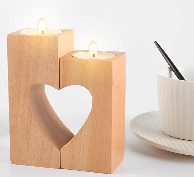 Love Heart Wood Candle Holder