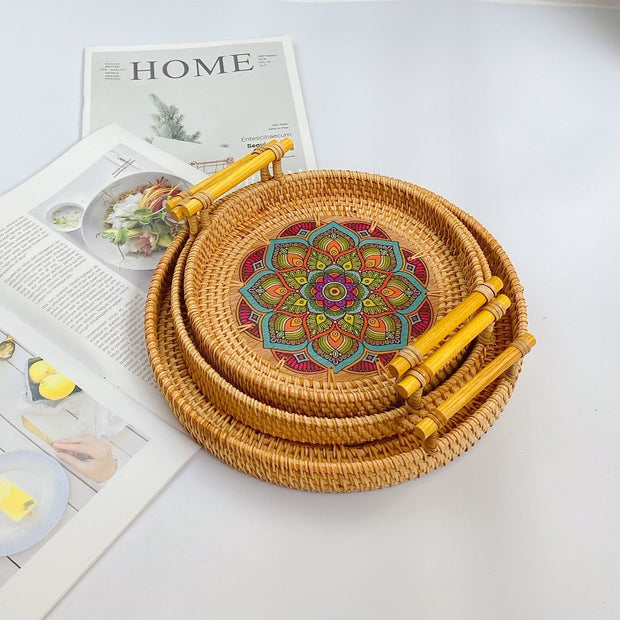 Floral Wicker Rattan Tray