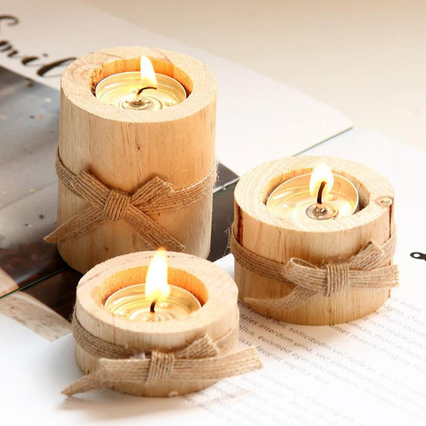 Pinewood Candle Holders