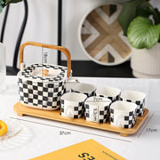 Northern Checkered Teapot Set with Bamboo Rack