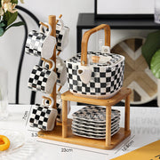 Northern Checkered Teapot Set with Bamboo Rack