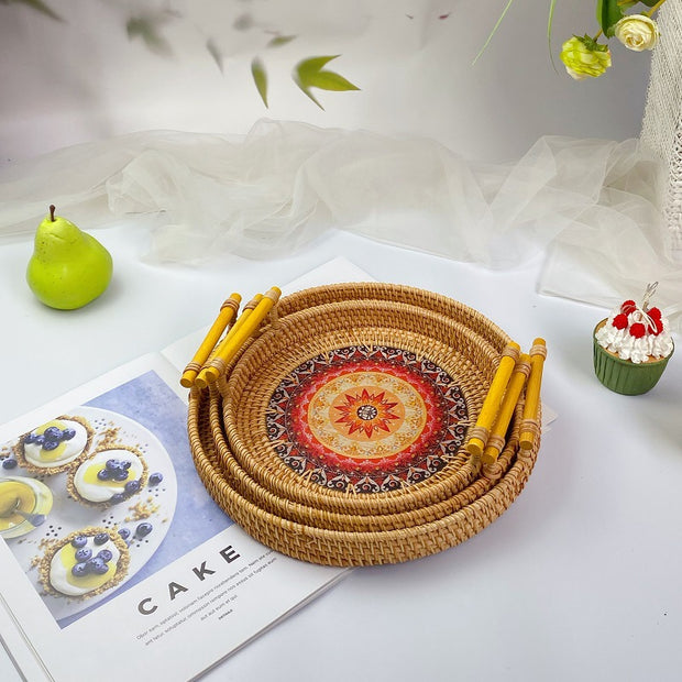 Floral Wicker Rattan Tray