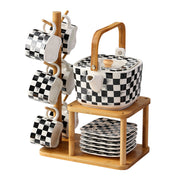 Northern Checkered Teapot Set with Bamboo Rack