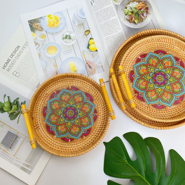 Floral Wicker Rattan Tray